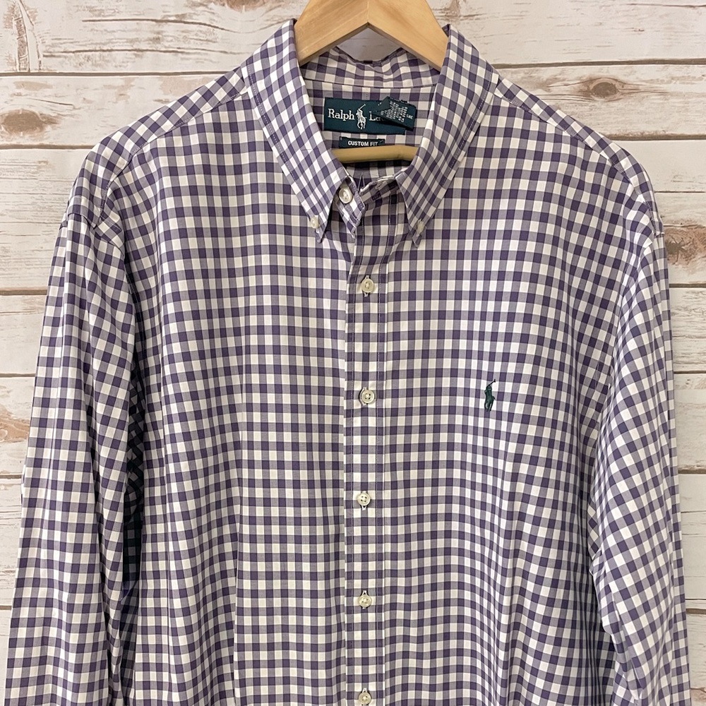 Ralph Lauren Custom Fit XXL Men’s Purple Gingham Button Down Long Sleeve